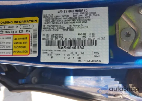 2017 Ford Fusion Se from USA, damaged, VIN 3FA6P0HD9HR118661